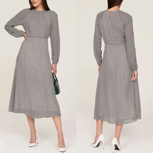 L.K. BENNETT Addison Dress Womens 2 Navy Geometric Midi Long Sleeve Viscose